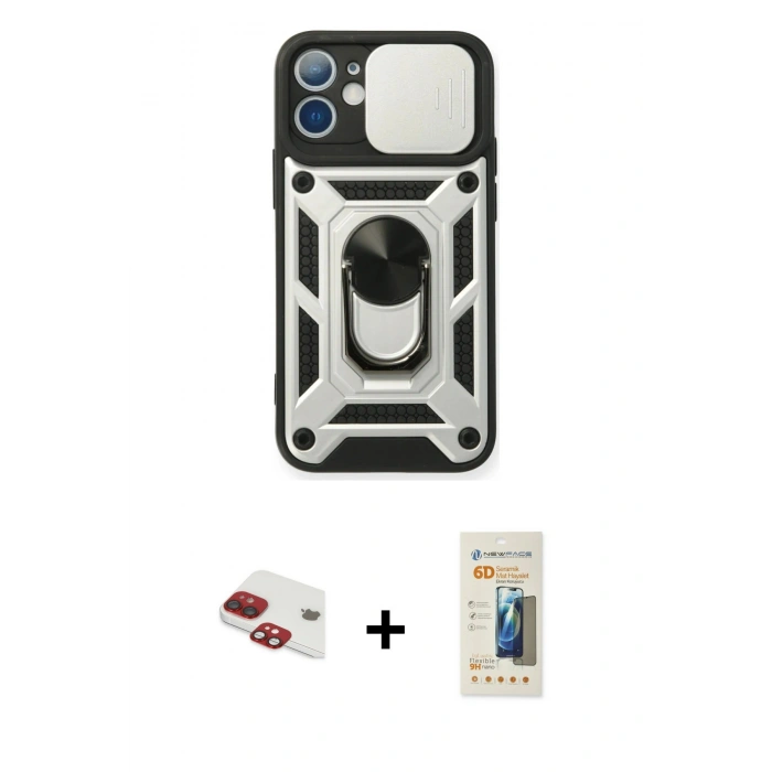 MARSİLYAN™- iPhone 11 Kılıf Ahenk Klasik - Siyah 6D Mat Seramik Hayalet Nano Ekran Koruyucu + Pers Alüminyum Kamera Lens - KI