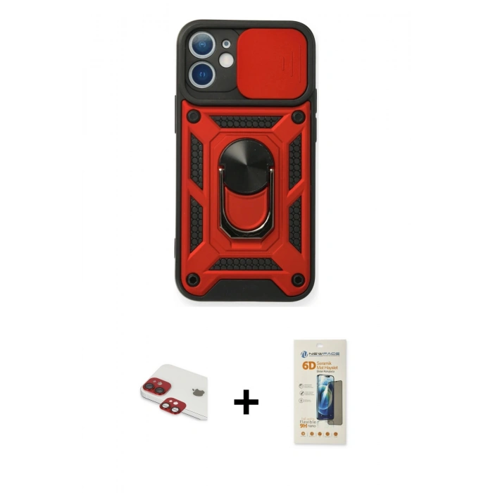 MARSİLYAN™- iPhone 11 Kılıf Ahenk Klasik - Siyah 6D Mat Seramik Hayalet Nano Ekran Koruyucu + Pers Alüminyum Kamera Lens - KI