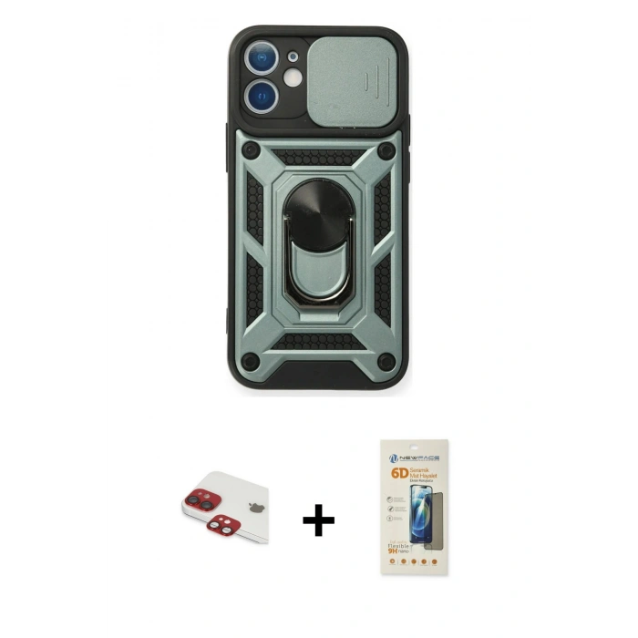 MARSİLYAN™- iPhone 11 Kılıf Ahenk Klasik - Siyah 6D Mat Seramik Hayalet Nano Ekran Koruyucu + Pers Alüminyum Kamera Lens - KI