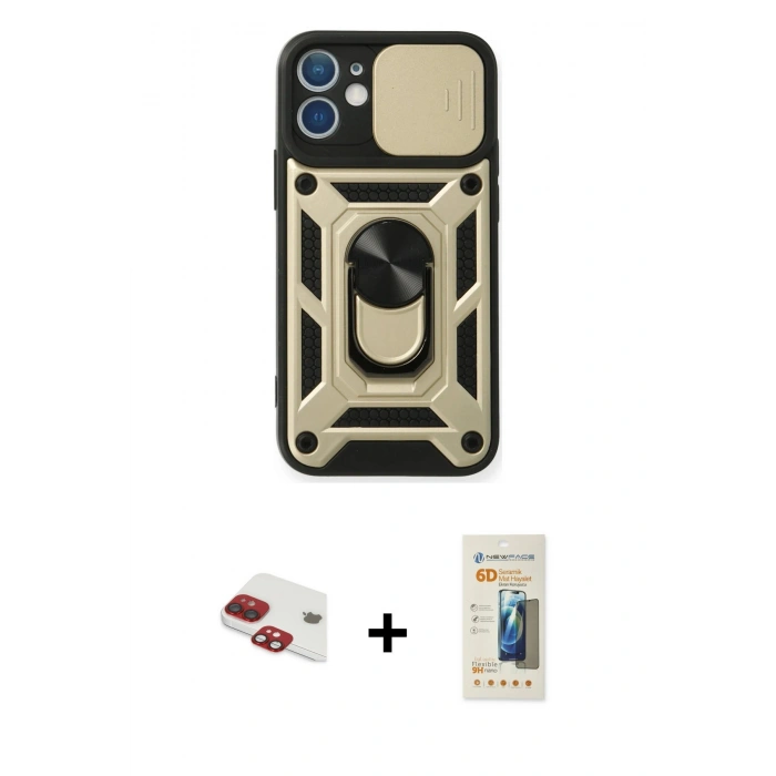 MARSİLYAN™- iPhone 11 Kılıf Ahenk Klasik - Siyah 6D Mat Seramik Hayalet Nano Ekran Koruyucu + Pers Alüminyum Kamera Lens - KI
