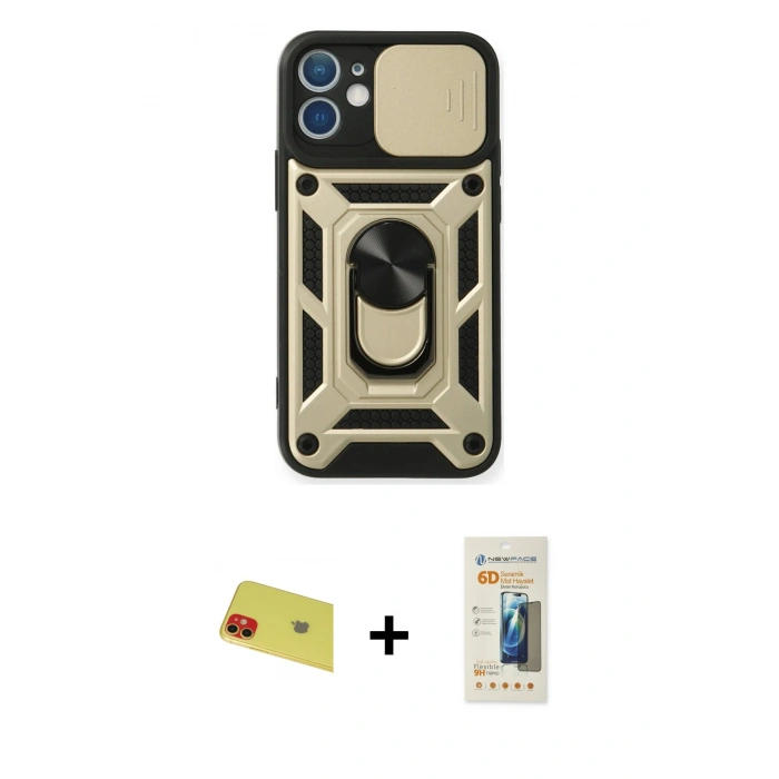 MARSİLYAN™- iPhone 11 Kılıf Ahenk Klasik - Siyah 6D Mat Seramik Hayalet Nano Ekran Koruyucu + Rainbow Kamera Lens Koruma Cam - KI