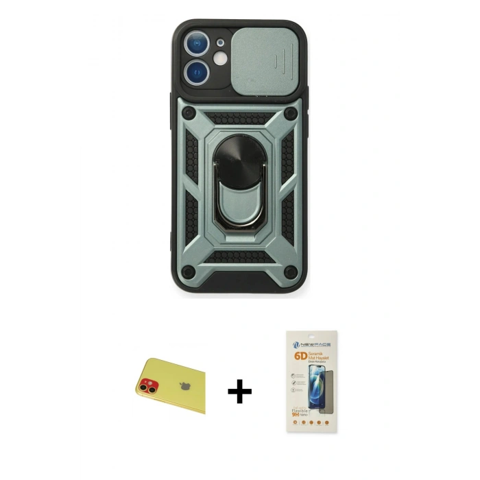 MARSİLYAN™- iPhone 11 Kılıf Ahenk Klasik - Siyah 6D Mat Seramik Hayalet Nano Ekran Koruyucu + Rainbow Kamera Lens Koruma Cam - KI