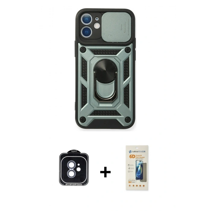 MARSİLYAN™- iPhone 11 Kılıf Ahenk Klasik - Siyah 6D Mat Seramik Hayalet Nano Ekran Koruyucu + PVD Metal Kamera Lens - MI