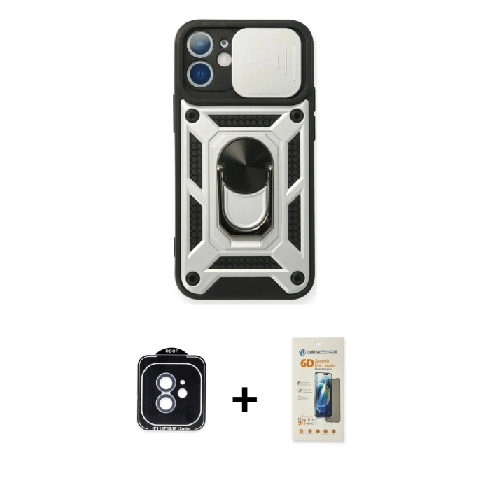 MARSİLYAN™- iPhone 11 Kılıf Ahenk Klasik - Siyah 6D Mat Seramik Hayalet Nano Ekran Koruyucu + PVD Metal Kamera Lens - MI