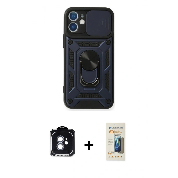 MARSİLYAN™- iPhone 11 Kılıf Ahenk Klasik - Siyah 6D Mat Seramik Hayalet Nano Ekran Koruyucu + PVD Metal Kamera Lens - MI