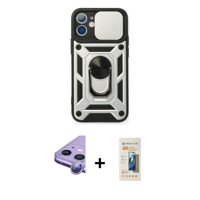 MARSİLYAN™- iPhone 11 Kılıf Ahenk Klasik - Siyah 6D Mat Seramik Hayalet Nano Ekran Koruyucu + Raze Metal Kamera Lens - MR