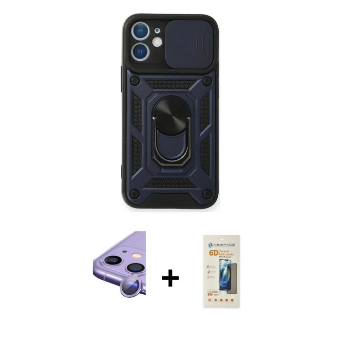 MARSİLYAN™- iPhone 11 Kılıf Ahenk Klasik - Siyah 6D Mat Seramik Hayalet Nano Ekran Koruyucu + Raze Metal Kamera Lens - MR