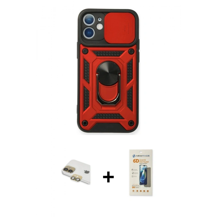 MARSİLYAN™- iPhone 11 Kılıf Ahenk Klasik - Siyah 6D Mat Seramik Hayalet Nano Ekran Koruyucu + Pers Alüminyum Kamera Lens - GD