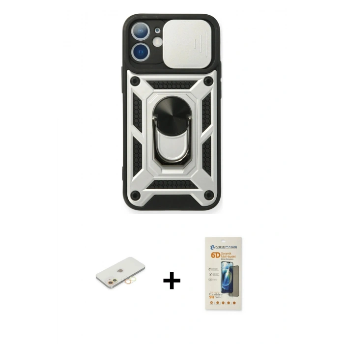 MARSİLYAN™- iPhone 11 Kılıf Ahenk Klasik - Siyah 6D Mat Seramik Hayalet Nano Ekran Koruyucu + Renkli Kamera Lens Koruma Cam - SI