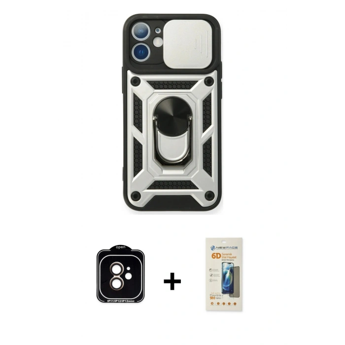 MARSİLYAN™- iPhone 11 Kılıf Ahenk Klasik - Siyah 6D Mat Seramik Hayalet Nano Ekran Koruyucu + PVD Metal Kamera Lens - TU