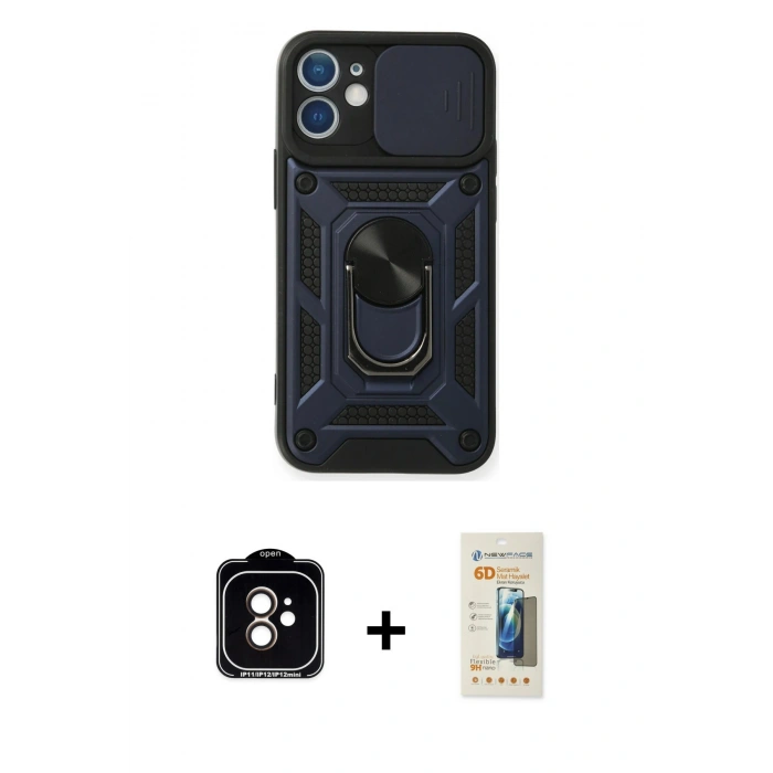 MARSİLYAN™- iPhone 11 Kılıf Ahenk Klasik - Siyah 6D Mat Seramik Hayalet Nano Ekran Koruyucu + PVD Metal Kamera Lens - TU