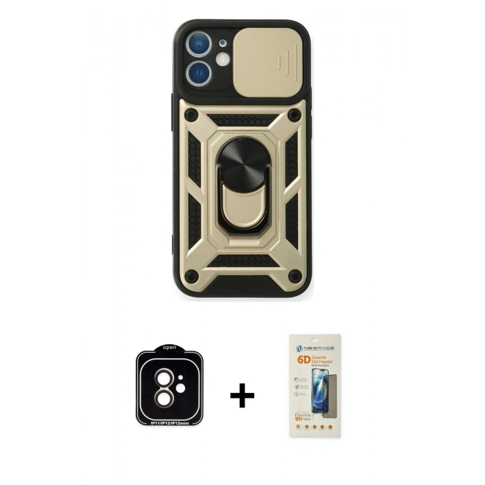 MARSİLYAN™- iPhone 11 Kılıf Ahenk Klasik - Siyah 6D Mat Seramik Hayalet Nano Ekran Koruyucu + PVD Metal Kamera Lens - TU