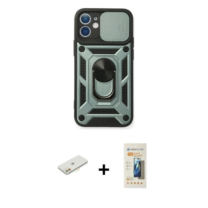 MARSİLYAN™- iPhone 11 Kılıf Ahenk Klasik - Siyah 6D Mat Seramik Hayalet Nano Ekran Koruyucu + Renkli Kamera Lens Koruma Cam - TU