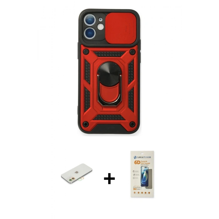 MARSİLYAN™- iPhone 11 Kılıf Ahenk Klasik - Siyah 6D Mat Seramik Hayalet Nano Ekran Koruyucu + Renkli Kamera Lens Koruma Cam - TU