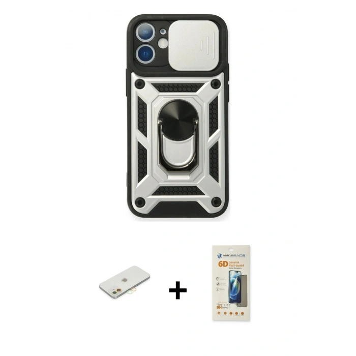 MARSİLYAN™- iPhone 11 Kılıf Ahenk Klasik - Siyah 6D Mat Seramik Hayalet Nano Ekran Koruyucu + Renkli Kamera Lens Koruma Cam - TU