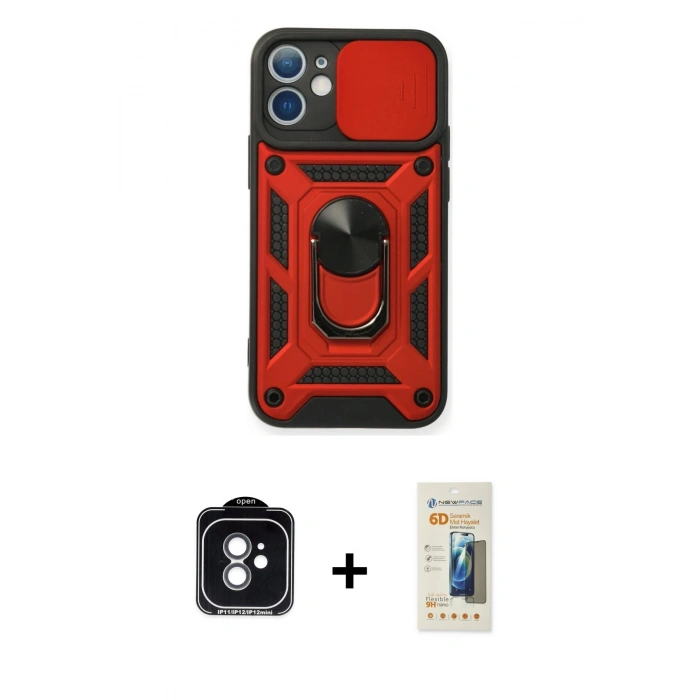 MARSİLYAN™- iPhone 11 Kılıf Ahenk Klasik - Siyah 6D Mat Seramik Hayalet Nano Ekran Koruyucu + PVD Metal Kamera Lens - YL