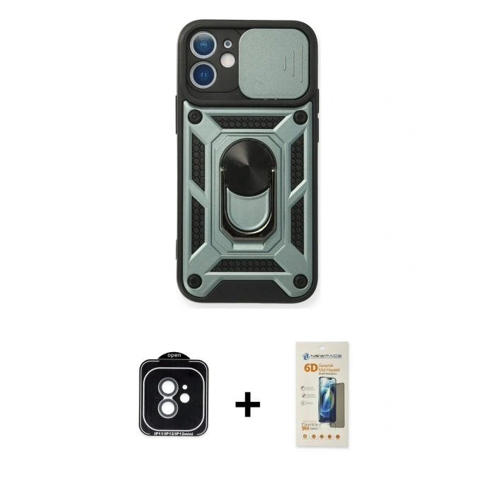 MARSİLYAN™- iPhone 11 Kılıf Ahenk Klasik - Siyah 6D Mat Seramik Hayalet Nano Ekran Koruyucu + PVD Metal Kamera Lens - YL