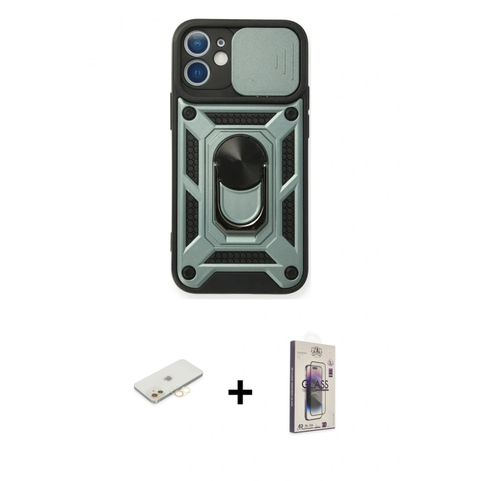 MARSİLYAN™- iPhone 11 Kılıf Ahenk Klasik - Siyah Bilvis 3D Cam Ekran Koruyucu + Renkli Kamera Lens Koruma Cam - SI