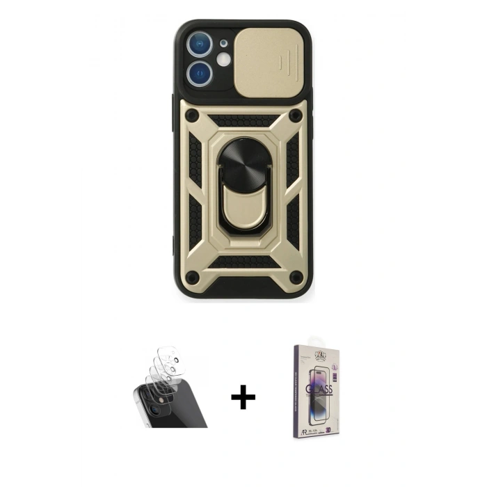 MARSİLYAN™- iPhone 11 Kılıf Ahenk Klasik - Siyah Bilvis 3D Cam Ekran Koruyucu + Kamera Lens Koruma Cam - SF