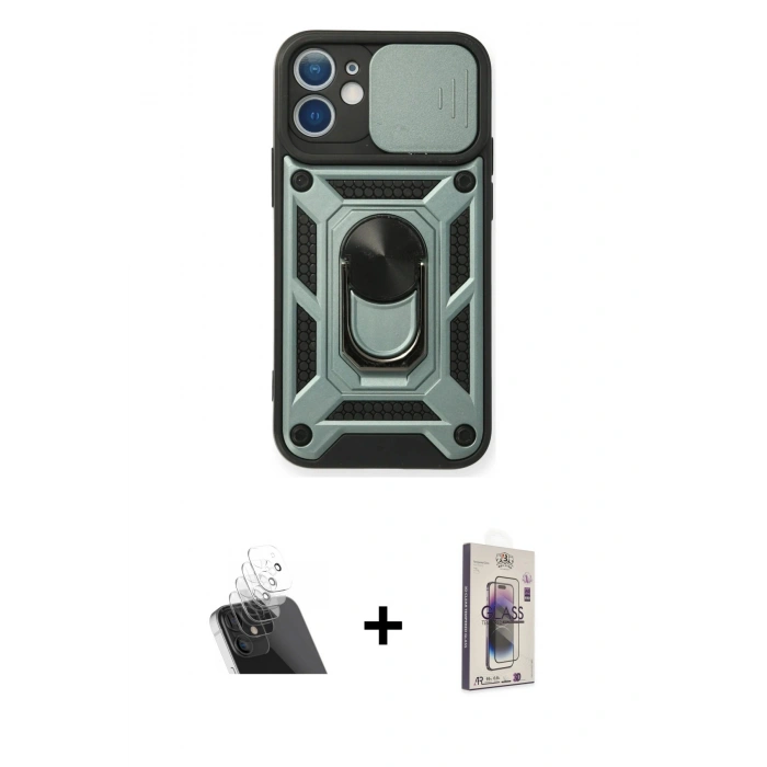 MARSİLYAN™- iPhone 11 Kılıf Ahenk Klasik - Siyah Bilvis 3D Cam Ekran Koruyucu + Kamera Lens Koruma Cam - SF