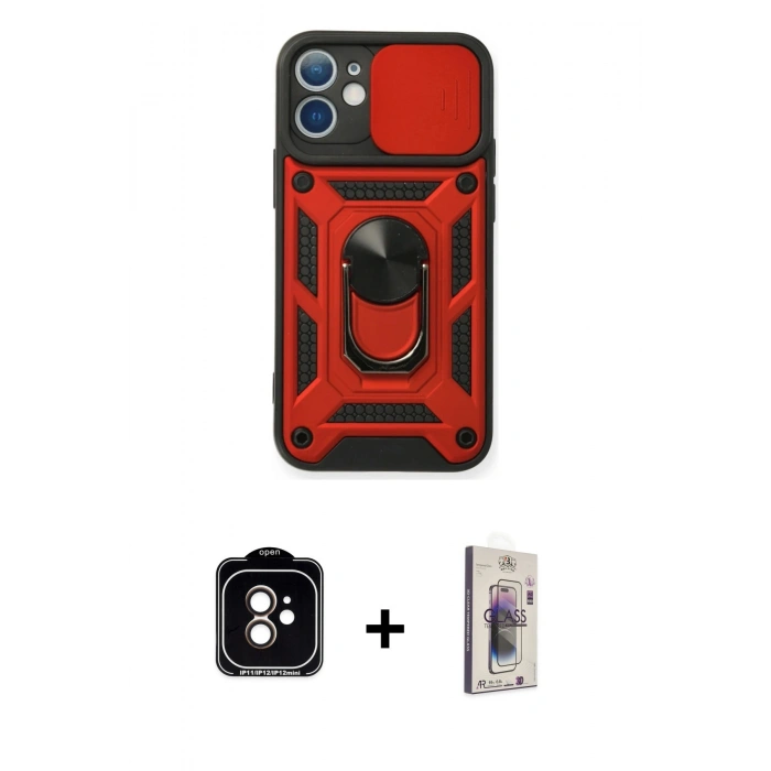 MARSİLYAN™- iPhone 11 Kılıf Ahenk Klasik - Siyah Bilvis 3D Cam Ekran Koruyucu + PVD Metal Kamera Lens - TU