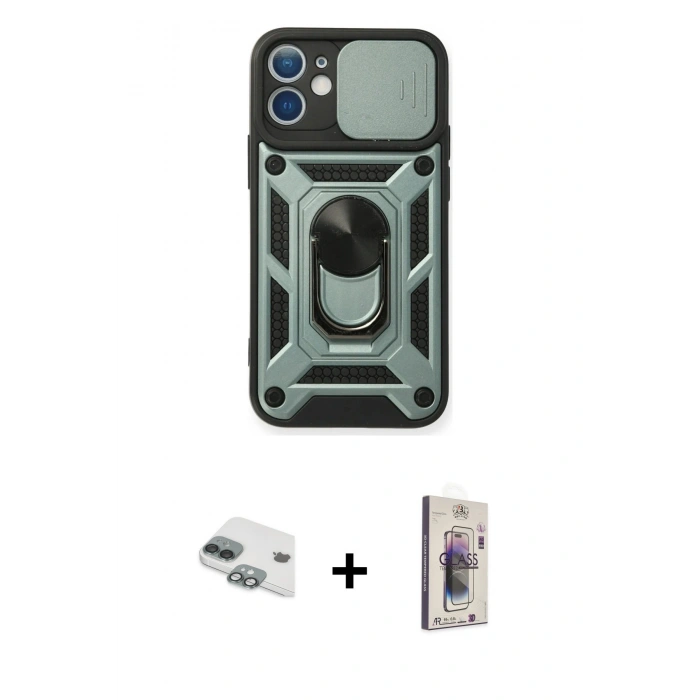 MARSİLYAN™- iPhone 11 Kılıf Ahenk Klasik - Siyah Bilvis 3D Cam Ekran Koruyucu + Pers Alüminyum Kamera Lens - YL