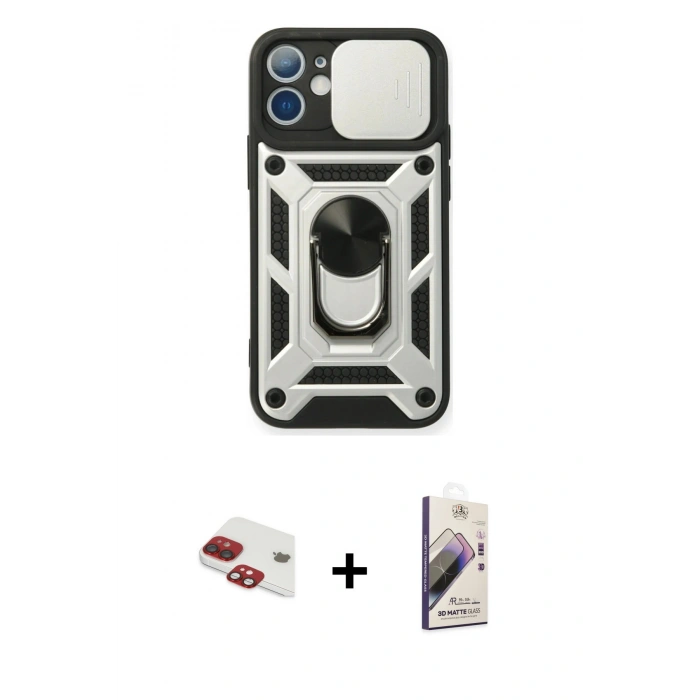 MARSİLYAN™- iPhone 11 Kılıf Ahenk Klasik - Siyah Bilvis 3D Mat Cam Ekran Koruyucu + Pers Alüminyum Kamera Lens - KI