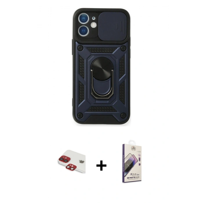 MARSİLYAN™- iPhone 11 Kılıf Ahenk Klasik - Siyah Bilvis 3D Mat Cam Ekran Koruyucu + Pers Alüminyum Kamera Lens - KI