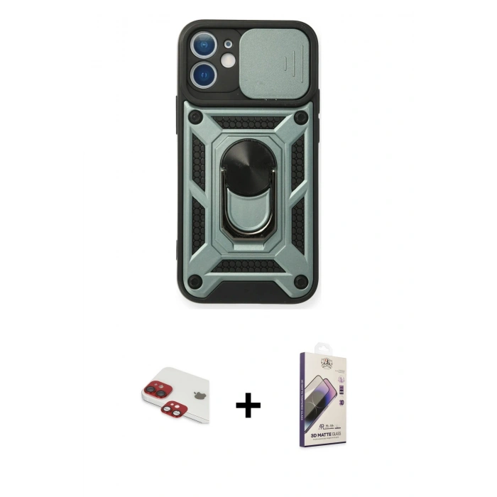 MARSİLYAN™- iPhone 11 Kılıf Ahenk Klasik - Siyah Bilvis 3D Mat Cam Ekran Koruyucu + Pers Alüminyum Kamera Lens - KI