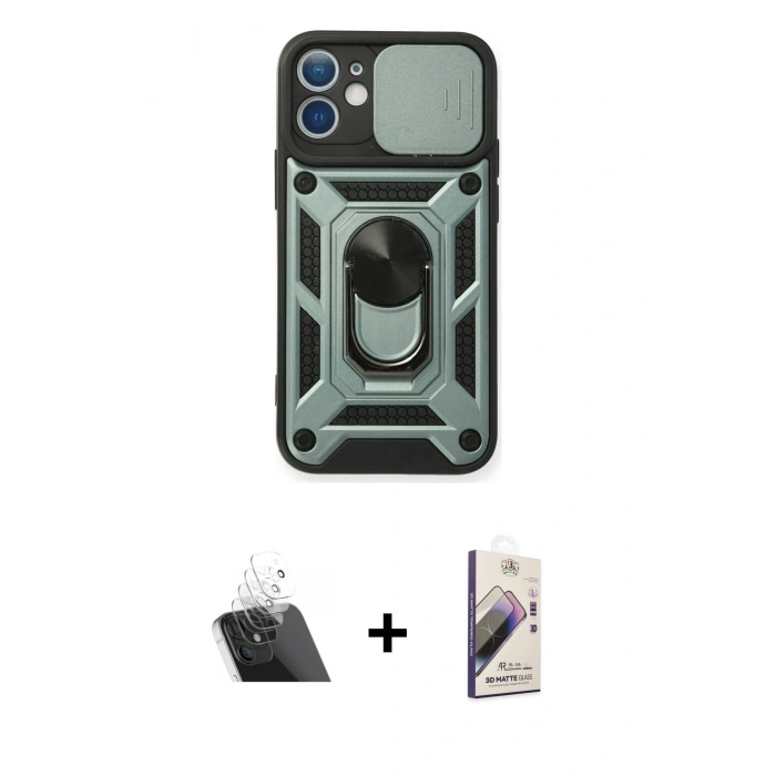 MARSİLYAN™- iPhone 11 Kılıf Ahenk Klasik - Siyah Bilvis 3D Mat Cam Ekran Koruyucu + Kamera Lens Koruma Cam - SF