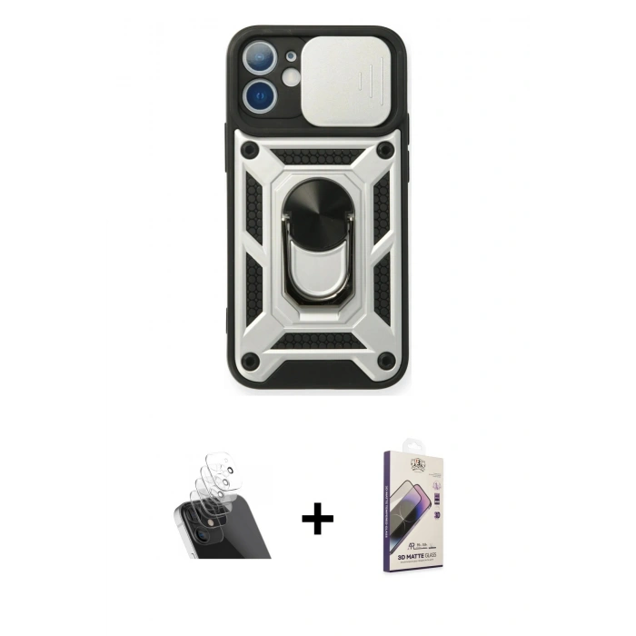 MARSİLYAN™- iPhone 11 Kılıf Ahenk Klasik - Siyah Bilvis 3D Mat Cam Ekran Koruyucu + Kamera Lens Koruma Cam - SF