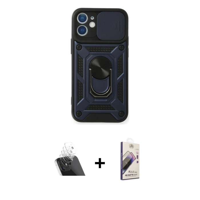 MARSİLYAN™- iPhone 11 Kılıf Ahenk Klasik - Siyah Bilvis 3D Mat Cam Ekran Koruyucu + Kamera Lens Koruma Cam - SF