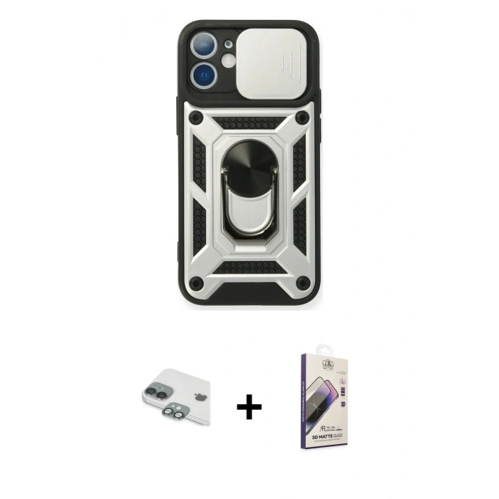 MARSİLYAN™- iPhone 11 Kılıf Ahenk Klasik - Siyah Bilvis 3D Mat Cam Ekran Koruyucu + Pers Alüminyum Kamera Lens - YL