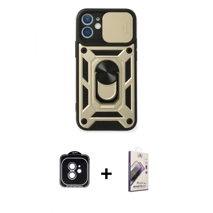 MARSİLYAN™- iPhone 11 Kılıf Ahenk Klasik - Siyah Bilvis 3D Mat Cam Ekran Koruyucu + PVD Metal Kamera Lens - YL