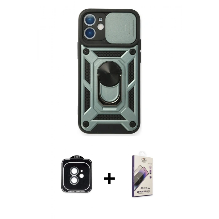 MARSİLYAN™- iPhone 11 Kılıf Ahenk Klasik - Siyah Bilvis 3D Mat Cam Ekran Koruyucu + PVD Metal Kamera Lens - YL