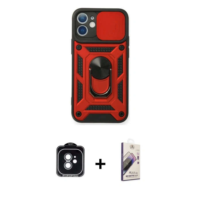 MARSİLYAN™- iPhone 11 Kılıf Ahenk Klasik - Siyah Bilvis 3D Mat Cam Ekran Koruyucu + PVD Metal Kamera Lens - YL