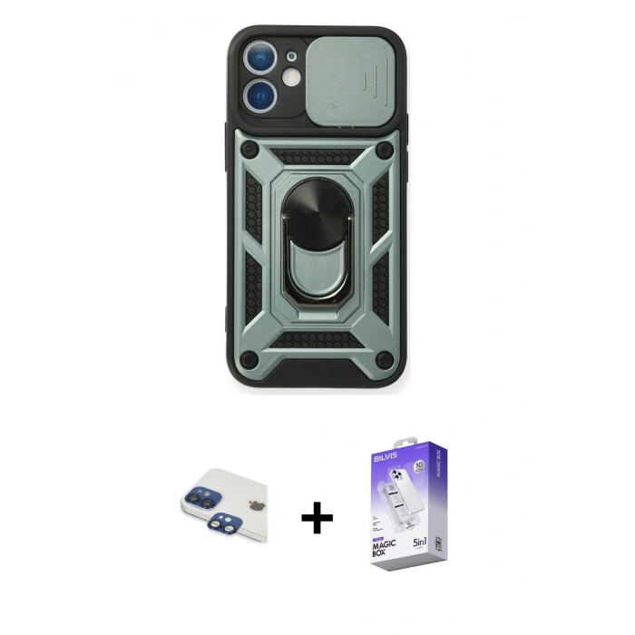 MARSİLYAN™- iPhone 11 Kılıf Ahenk Klasik - Siyah Bilvis 5in1 3D Magic Cam Ekran Koruyucu + Pers Alüminyum Kamera Lens - LT