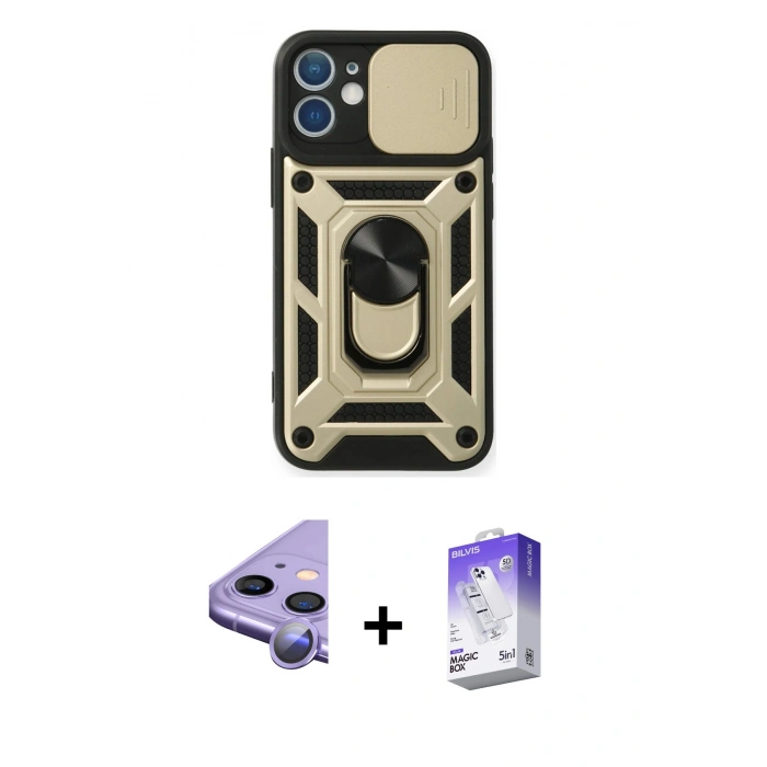 MARSİLYAN™- iPhone 11 Kılıf Ahenk Klasik - Siyah Bilvis 5in1 3D Magic Cam Ekran Koruyucu + Raze Metal Kamera Lens - MR