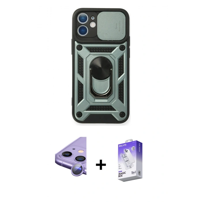 MARSİLYAN™- iPhone 11 Kılıf Ahenk Klasik - Siyah Bilvis 5in1 3D Magic Cam Ekran Koruyucu + Raze Metal Kamera Lens - MR