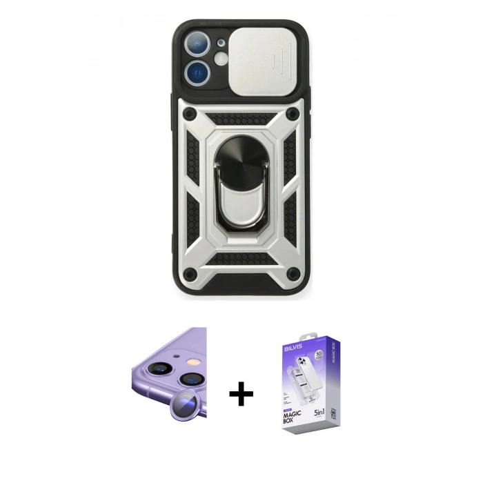MARSİLYAN™- iPhone 11 Kılıf Ahenk Klasik - Siyah Bilvis 5in1 3D Magic Cam Ekran Koruyucu + Raze Metal Kamera Lens - MR