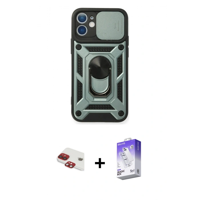 MARSİLYAN™- iPhone 11 Kılıf Ahenk Klasik - Siyah Bilvis 5in1 3D Magic Cam Ekran Koruyucu + Pers Alüminyum Kamera Lens - KI