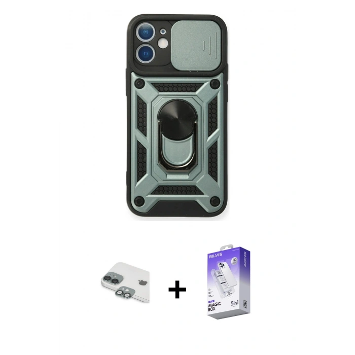 MARSİLYAN™- iPhone 11 Kılıf Ahenk Klasik - Siyah Bilvis 5in1 3D Magic Cam Ekran Koruyucu + Pers Alüminyum Kamera Lens - YL