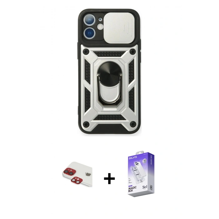 MARSİLYAN™- iPhone 11 Kılıf Ahenk Klasik - Siyah Bilvis 5in1 3D Magic Cam Ekran Koruyucu + Pers Alüminyum Kamera Lens - KI