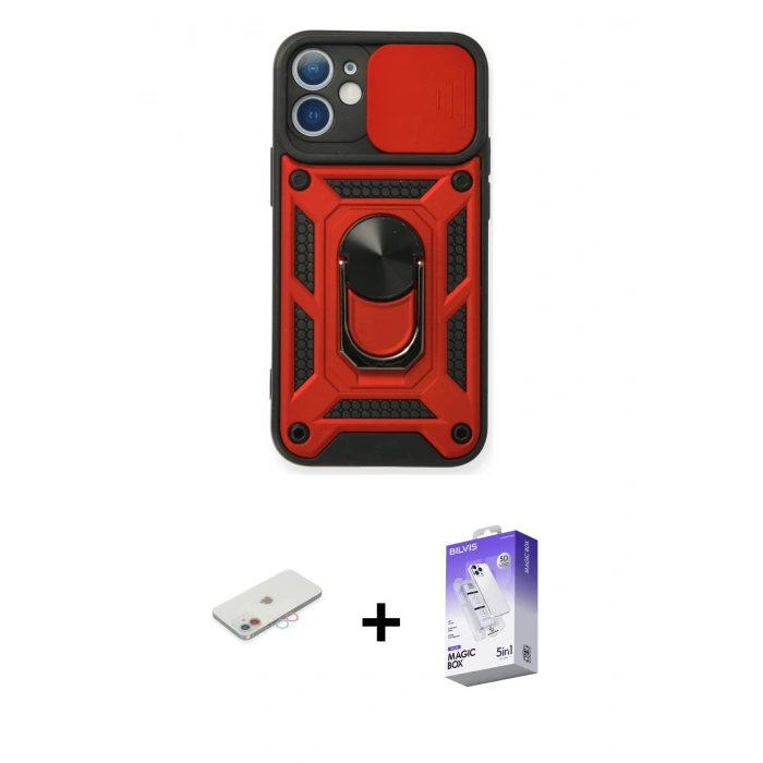 MARSİLYAN™- iPhone 11 Kılıf Ahenk Klasik - Siyah Bilvis 5in1 3D Magic Cam Ekran Koruyucu + Renkli Kamera Lens Koruma Cam - PE