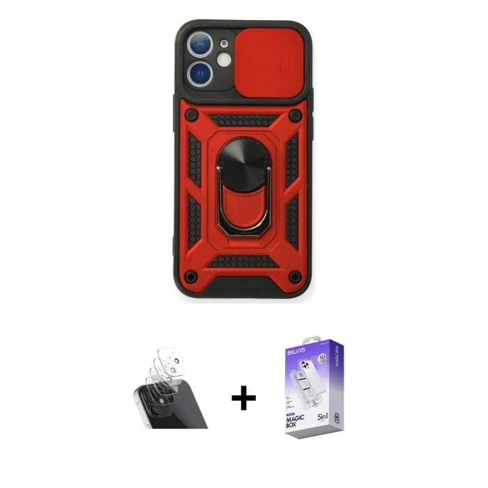 MARSİLYAN™- iPhone 11 Kılıf Ahenk Klasik - Siyah Bilvis 5in1 3D Magic Cam Ekran Koruyucu + Kamera Lens Koruma Cam - SF