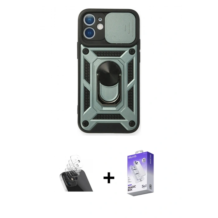MARSİLYAN™- iPhone 11 Kılıf Ahenk Klasik - Siyah Bilvis 5in1 3D Magic Cam Ekran Koruyucu + Kamera Lens Koruma Cam - SF