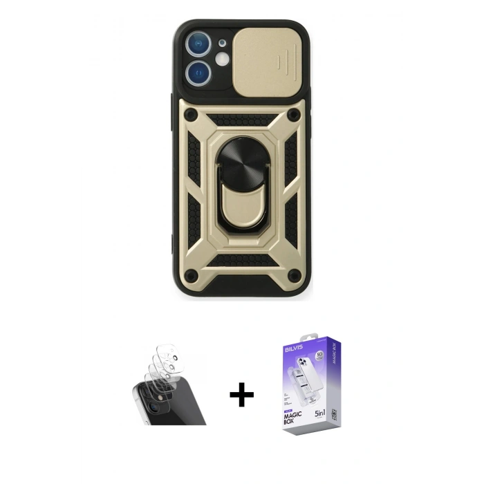 MARSİLYAN™- iPhone 11 Kılıf Ahenk Klasik - Siyah Bilvis 5in1 3D Magic Cam Ekran Koruyucu + Kamera Lens Koruma Cam - SF