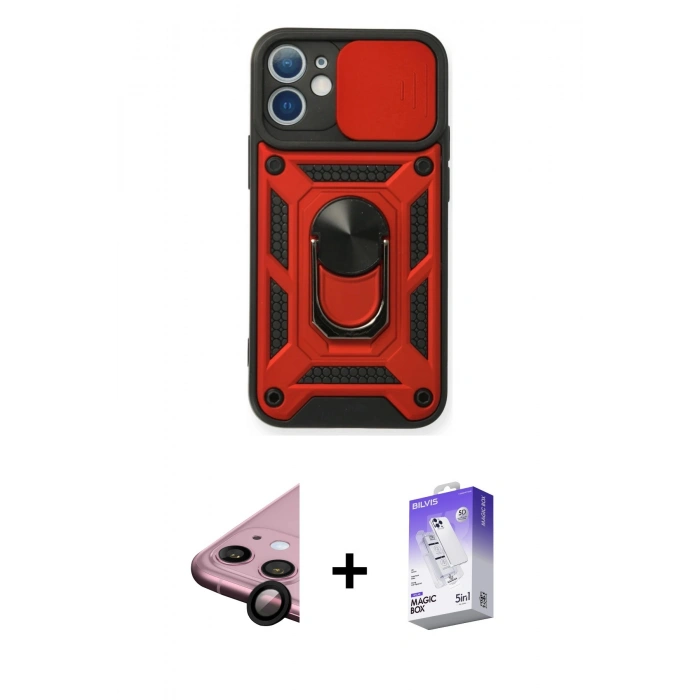 MARSİLYAN™- iPhone 11 Kılıf Ahenk Klasik - Siyah Bilvis 5in1 3D Magic Cam Ekran Koruyucu + Raze Metal Kamera Lens - SH