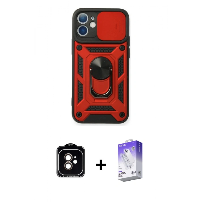MARSİLYAN™- iPhone 11 Kılıf Ahenk Klasik - Siyah Bilvis 5in1 3D Magic Cam Ekran Koruyucu + PVD Metal Kamera Lens - TU