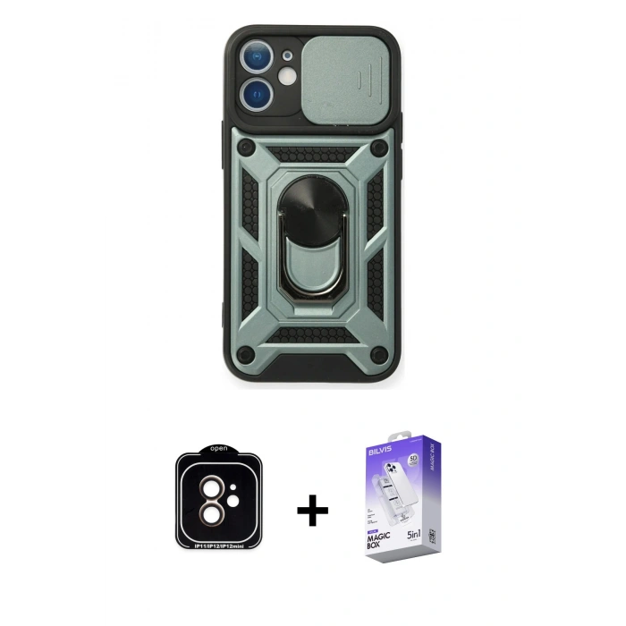 MARSİLYAN™- iPhone 11 Kılıf Ahenk Klasik - Siyah Bilvis 5in1 3D Magic Cam Ekran Koruyucu + PVD Metal Kamera Lens - TU